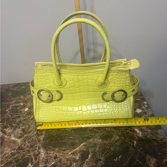 💚 Franco Sarto Lime Green Croc Embossed Leather Satchel Handbag - Picture 4 of 10